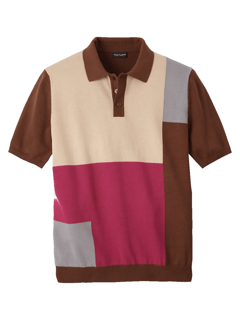 Cotton Three Button Polo - Brown Multi sold by Paul Fredrick