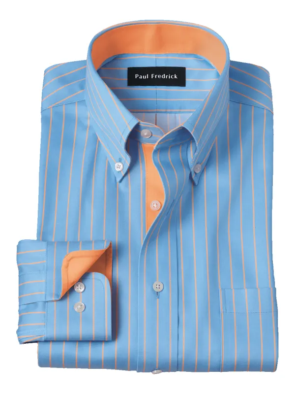 Comfort Stretch Non-Iron Stripe Dress Shirt With Contrast Trim - Blue/melon sold by Paul Fredrick