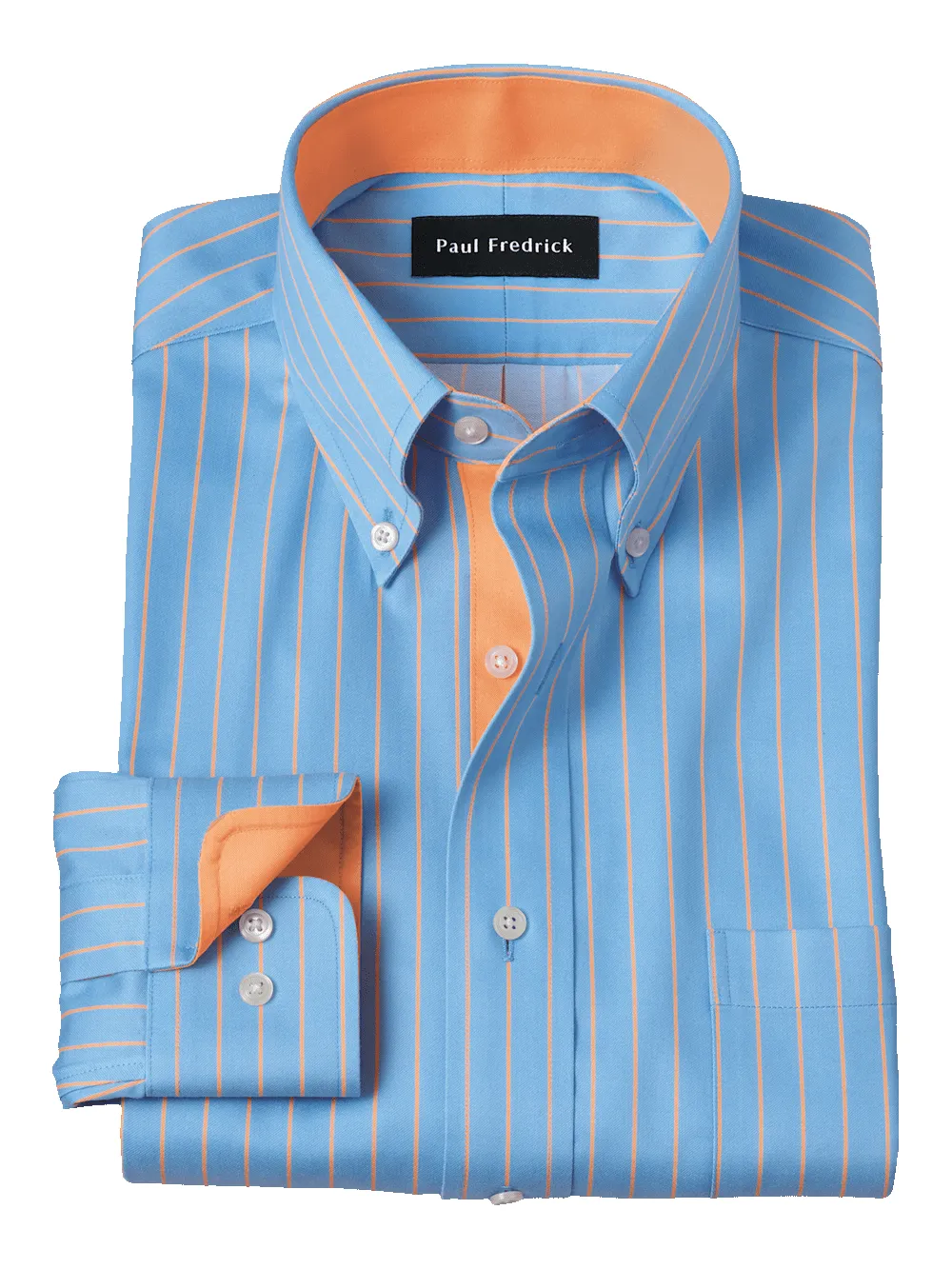 Comfort Stretch Non-Iron Stripe Dress Shirt With Contrast Trim - Blue/melon sold by Paul Fredrick