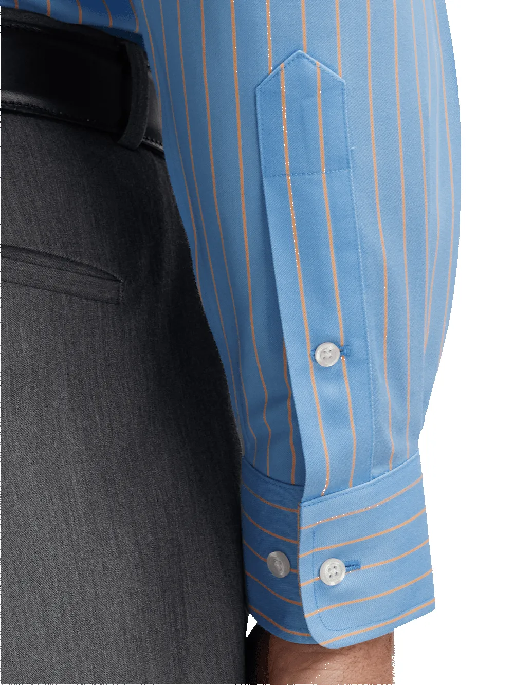 Comfort Stretch Non-Iron Stripe Dress Shirt With Contrast Trim - Blue/melon sold by Paul Fredrick product image thumbnail 4