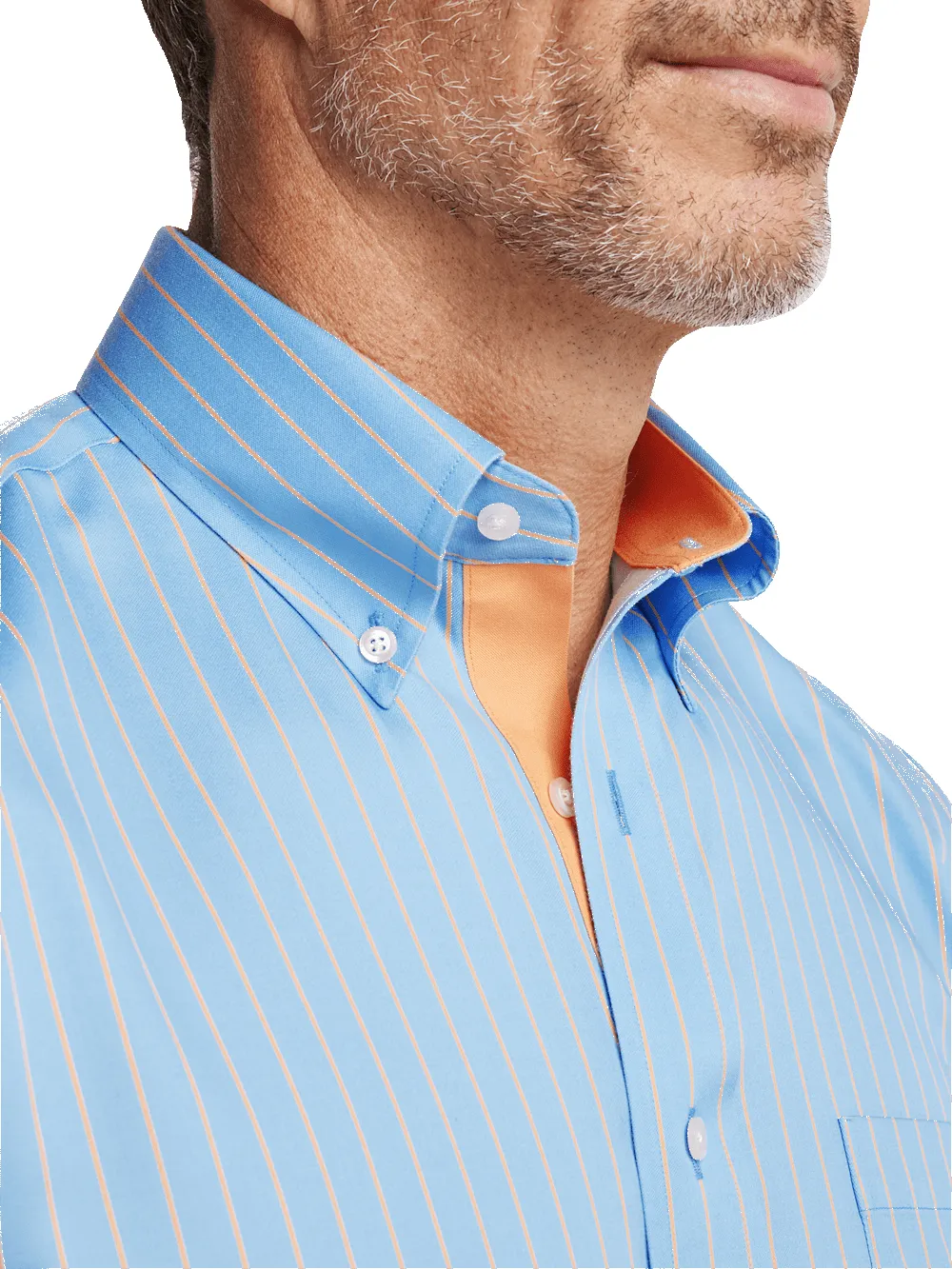 Comfort Stretch Non-Iron Stripe Dress Shirt With Contrast Trim - Blue/melon sold by Paul Fredrick product image thumbnail 3