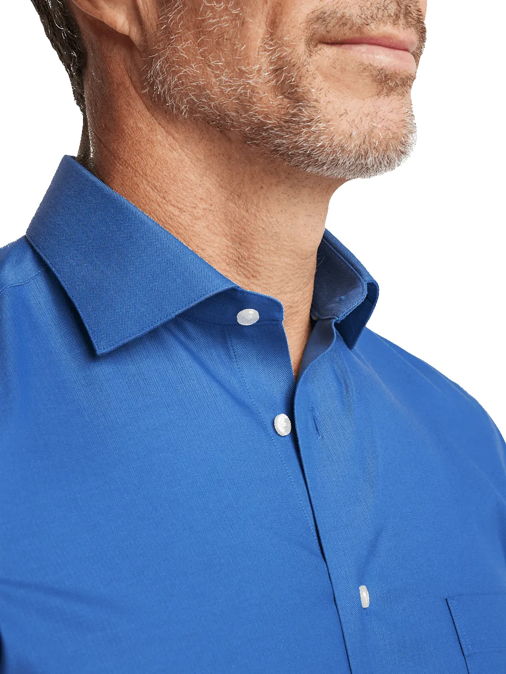 Comfort Stretch Non-Iron Herringbone Dress Shirt - Cobalt sold by Paul Fredrick product image thumbnail 3