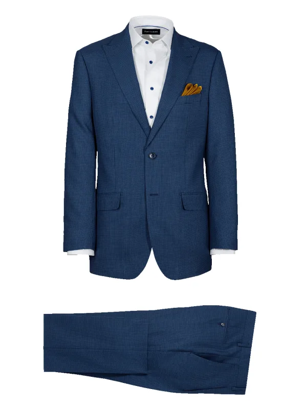 Wool Houndstooth Single Breasted Peak Lapel Suit - Blue sold by Paul Fredrick