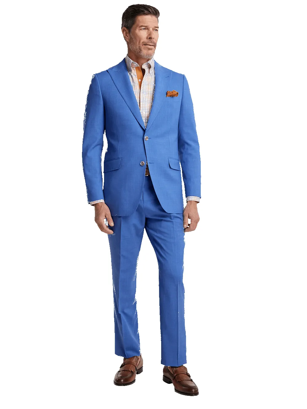 Wool Stretch Bengaline Peak Lapel Suit - French Blue sold by Paul Fredrick product image thumbnail 2