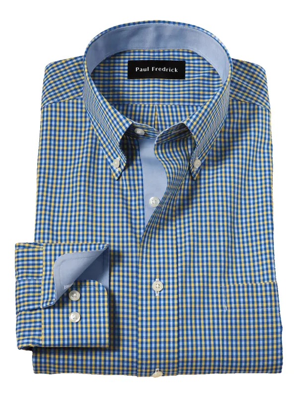 Comfort Stretch Non-Iron Check Dress Shirt With Contrast Trim - Blue/yellow sold by Paul Fredrick