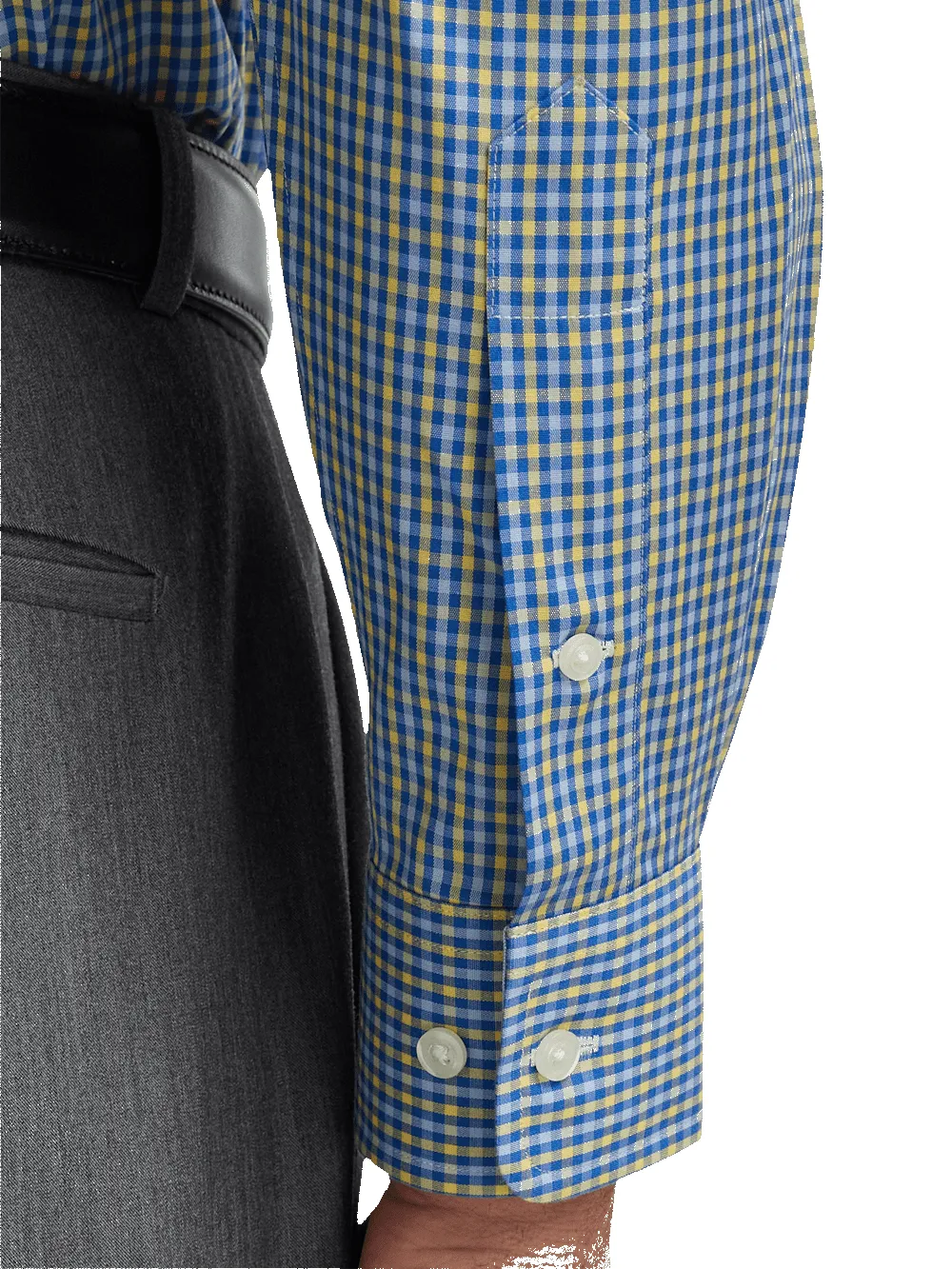 Comfort Stretch Non-Iron Check Dress Shirt With Contrast Trim - Blue/yellow sold by Paul Fredrick product image thumbnail 4
