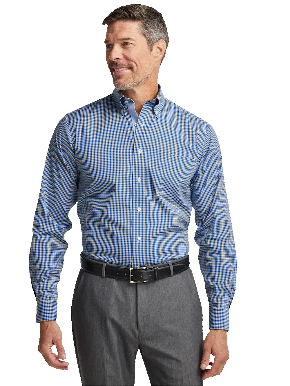 Comfort Stretch Non-Iron Check Dress Shirt With Contrast Trim - Blue/yellow sold by Paul Fredrick product image thumbnail 2