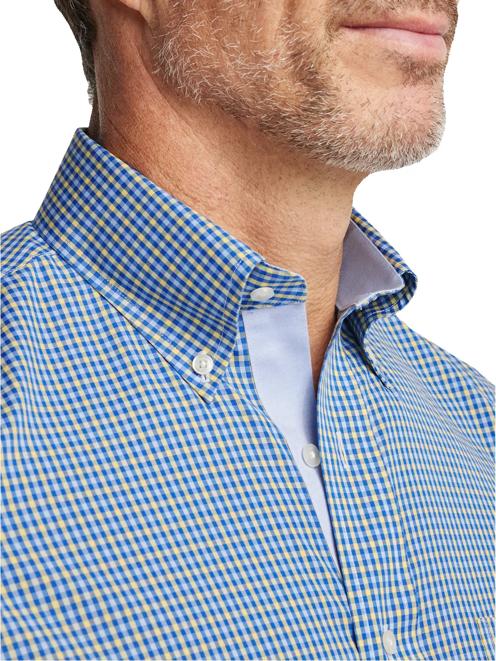 Comfort Stretch Non-Iron Check Dress Shirt With Contrast Trim - Blue/yellow sold by Paul Fredrick product image thumbnail 3