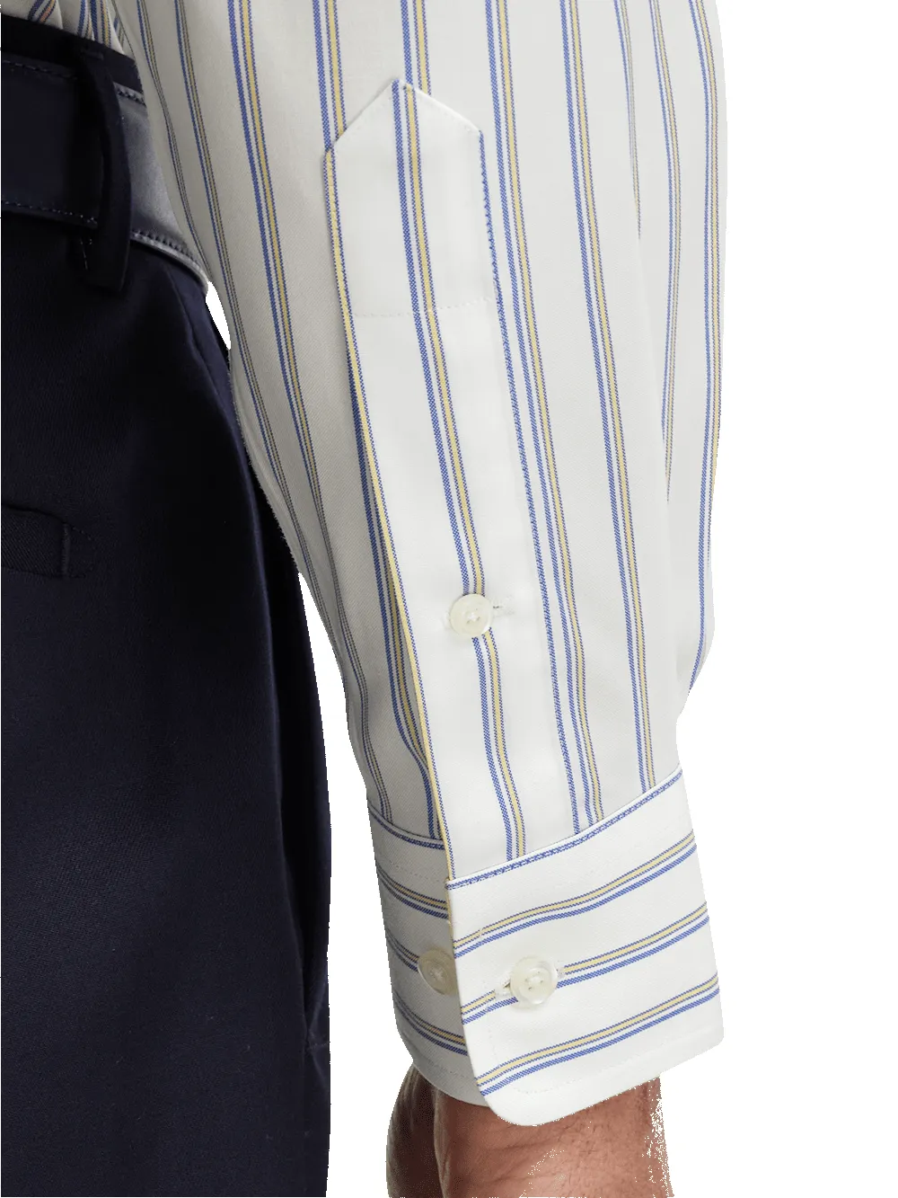 Comfort Stretch Non-Iron Stripe Dress Shirt With Contrast Trim - Blue/yellow sold by Paul Fredrick product image thumbnail 4