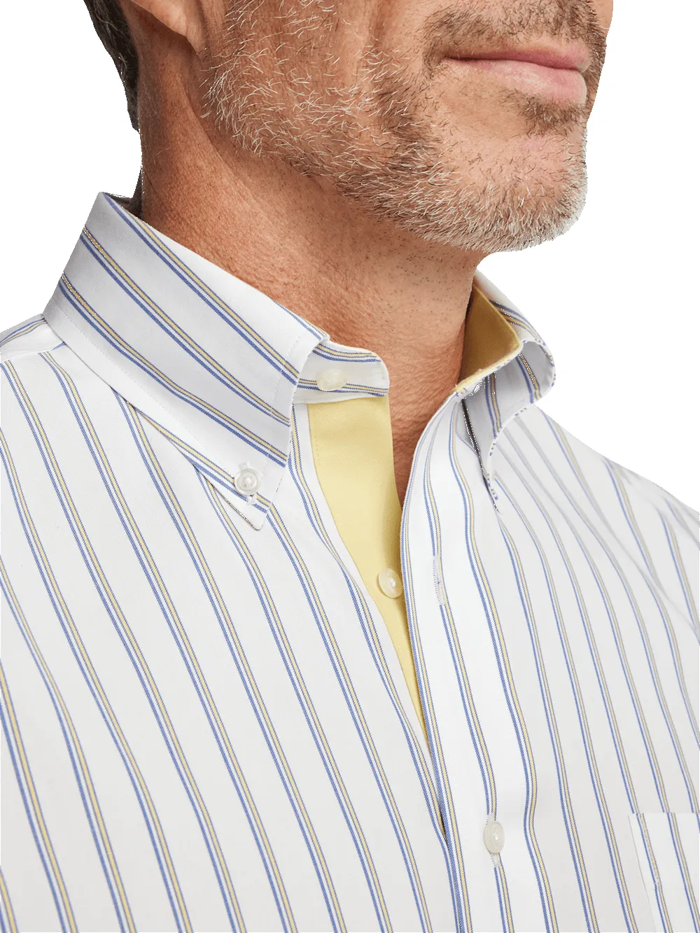 Comfort Stretch Non-Iron Stripe Dress Shirt With Contrast Trim - Blue/yellow sold by Paul Fredrick product image thumbnail 3