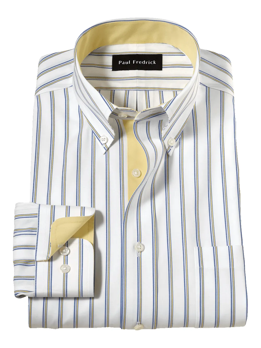 Comfort Stretch Non-Iron Stripe Dress Shirt With Contrast Trim - Blue/yellow sold by Paul Fredrick