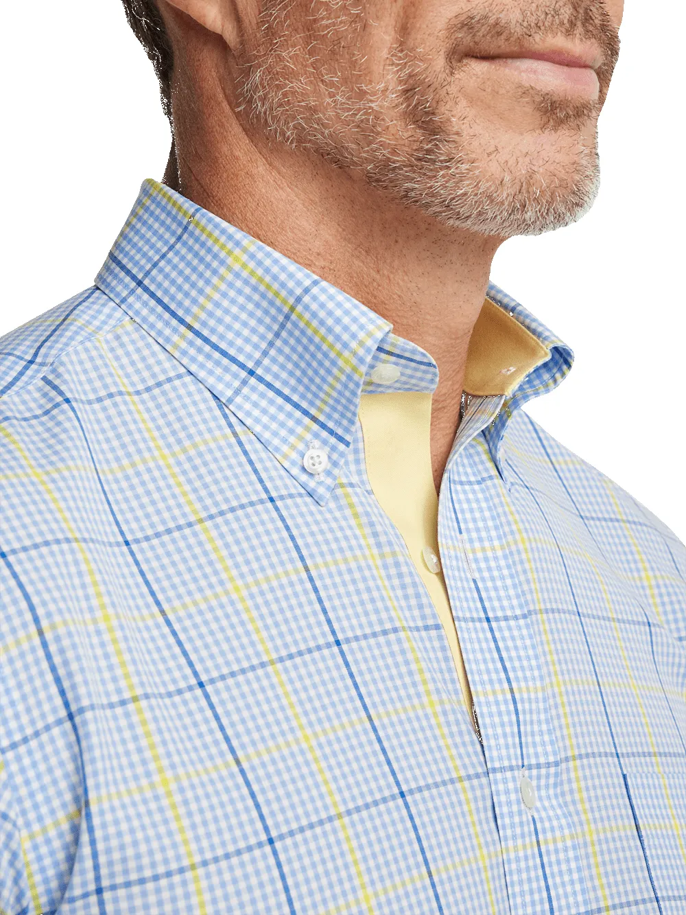 Comfort Stretch Non-Iron Plaid Dress Shirt With Contrast Trim - Blue/yellow sold by Paul Fredrick product image thumbnail 3