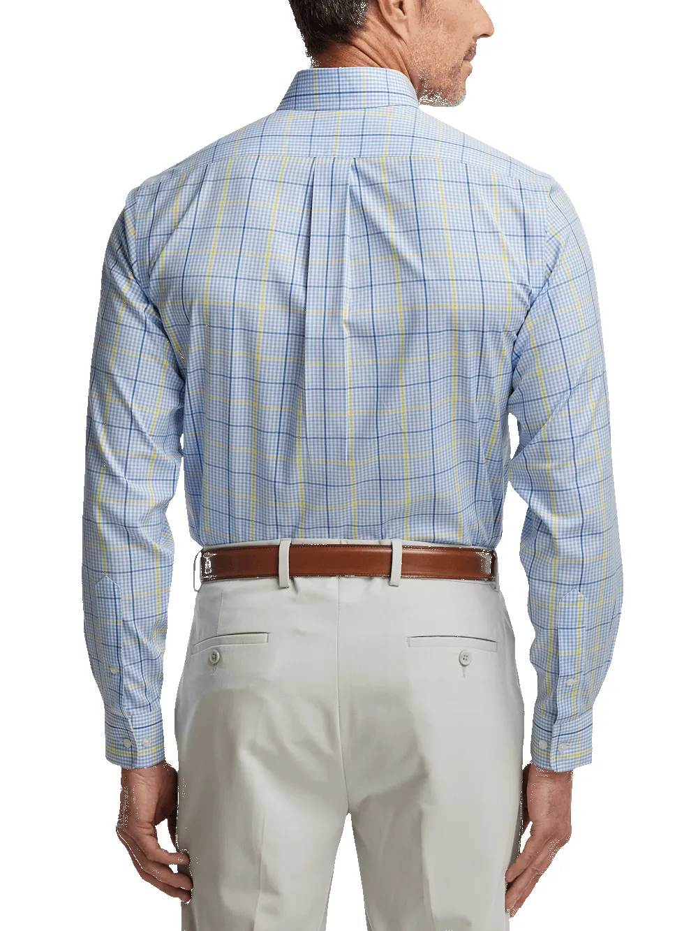 Comfort Stretch Non-Iron Plaid Dress Shirt With Contrast Trim - Blue/yellow sold by Paul Fredrick product image thumbnail 5