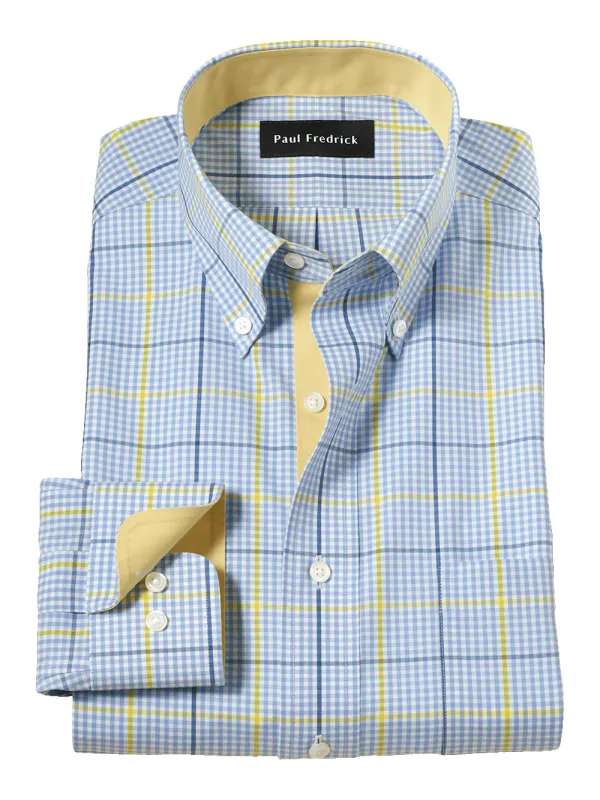 Comfort Stretch Non-Iron Plaid Dress Shirt With Contrast Trim - Blue/yellow sold by Paul Fredrick