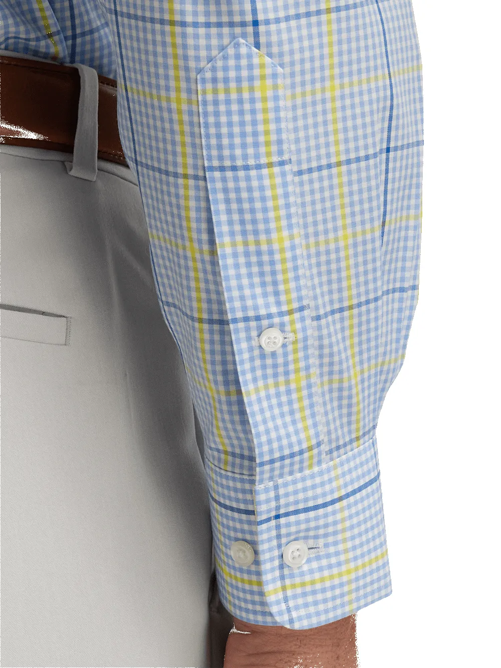 Comfort Stretch Non-Iron Plaid Dress Shirt With Contrast Trim - Blue/yellow sold by Paul Fredrick product image thumbnail 4