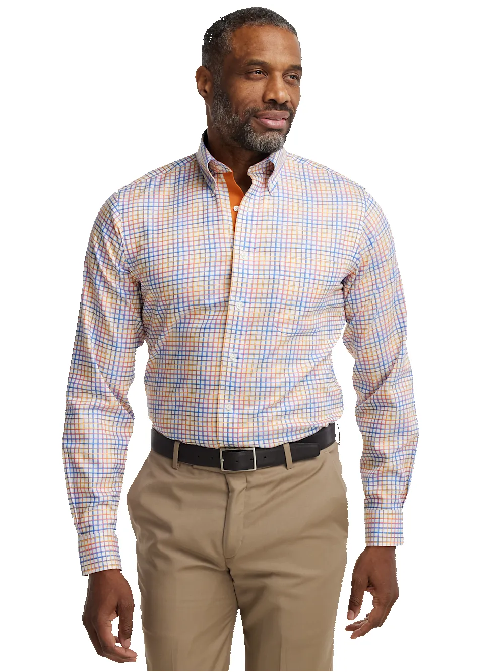 Comfort Stretch Non-Iron Check Dress Shirt With Contrast Trim - Multi sold by Paul Fredrick product image thumbnail 2