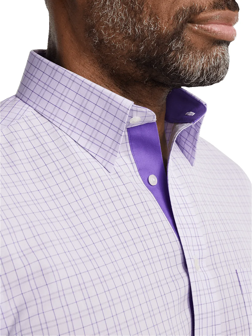 Comfort Stretch Non-Iron Check Dress Shirt With Contrast Trim - Purple sold by Paul Fredrick product image thumbnail 3