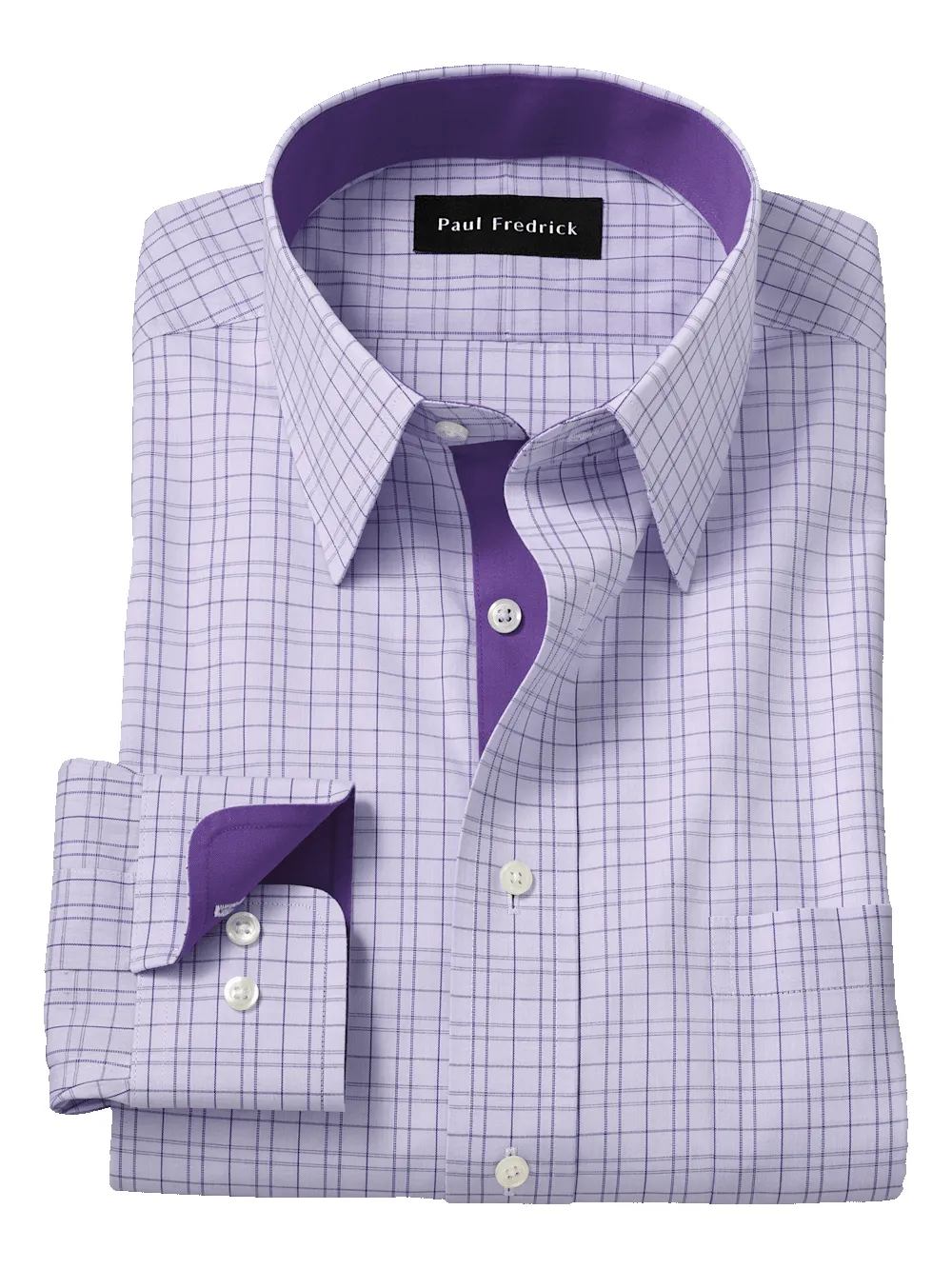 Comfort Stretch Non-Iron Check Dress Shirt With Contrast Trim - Purple sold by Paul Fredrick