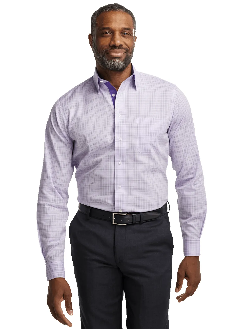 Comfort Stretch Non-Iron Check Dress Shirt With Contrast Trim - Purple sold by Paul Fredrick product image thumbnail 2