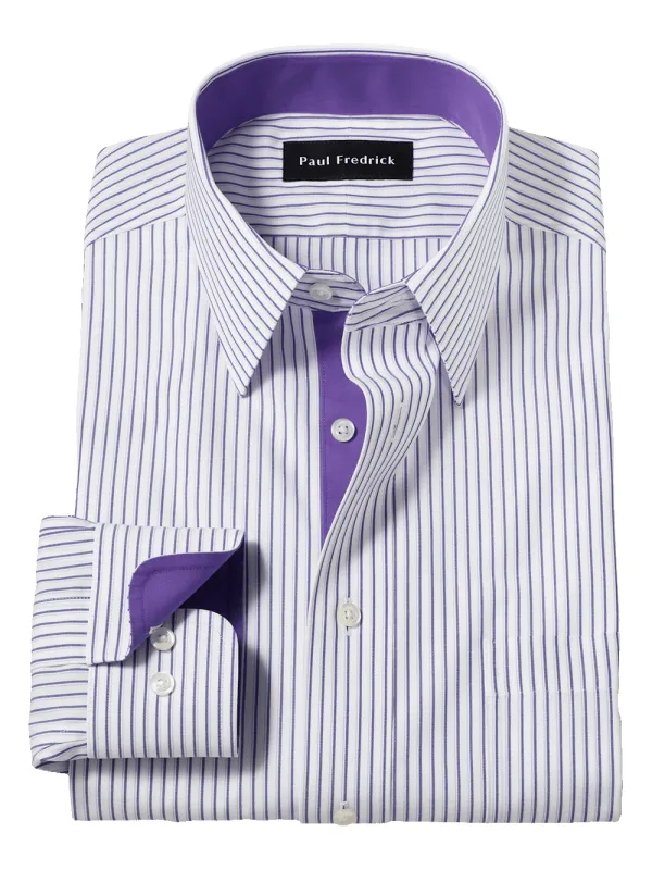 Comfort Stretch Non-Iron Stripe Dress Shirt With Contrast Trim - Purple sold by Paul Fredrick