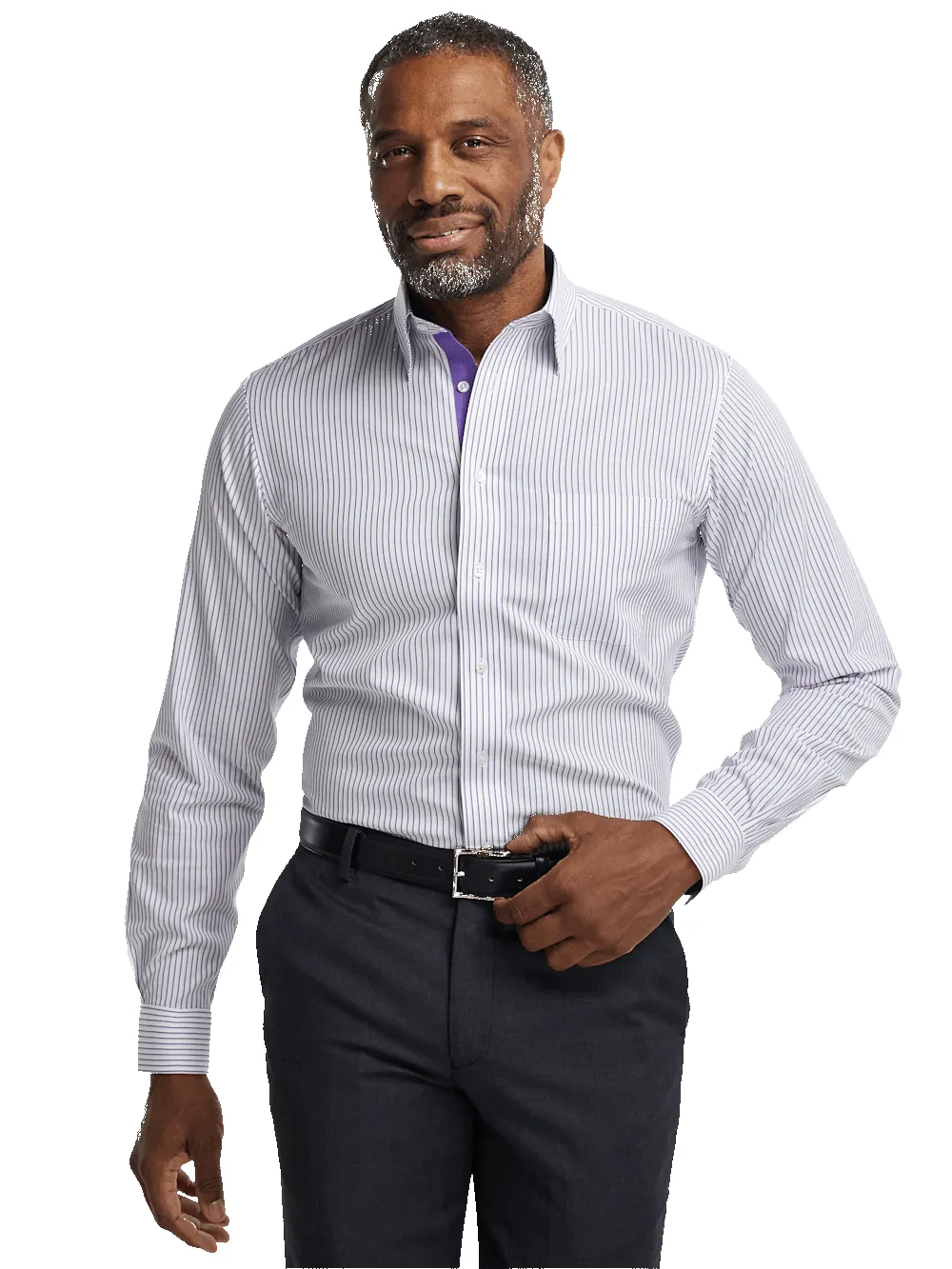 Comfort Stretch Non-Iron Stripe Dress Shirt With Contrast Trim - Purple sold by Paul Fredrick product image thumbnail 2