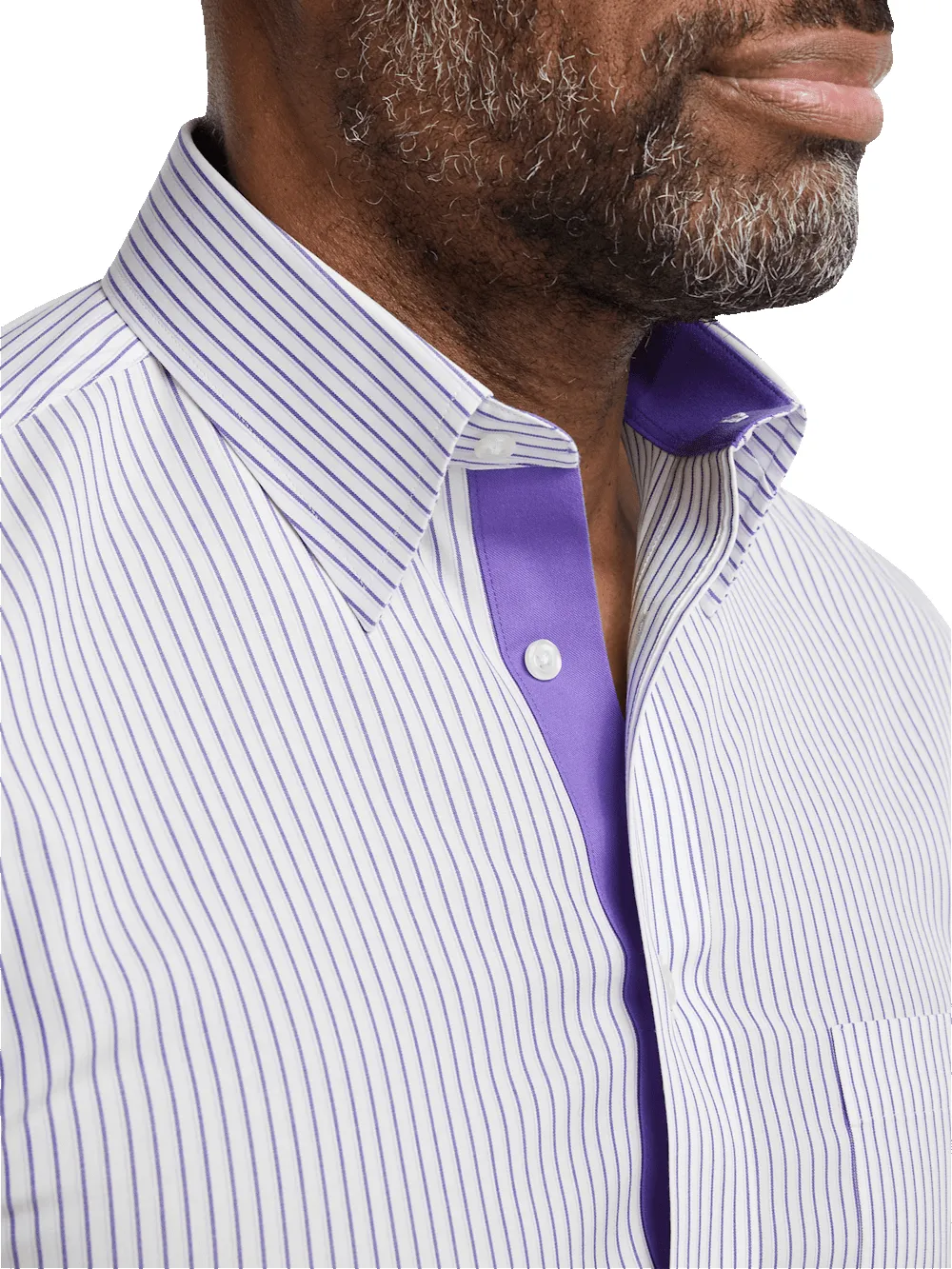 Comfort Stretch Non-Iron Stripe Dress Shirt With Contrast Trim - Purple sold by Paul Fredrick product image thumbnail 3