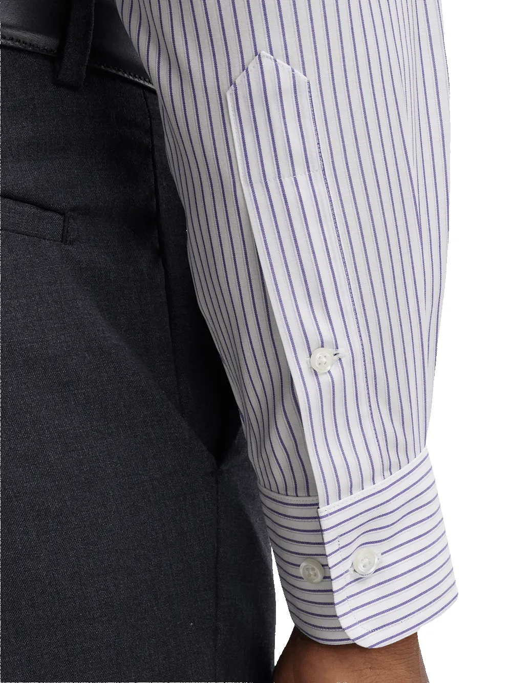 Comfort Stretch Non-Iron Stripe Dress Shirt With Contrast Trim - Purple sold by Paul Fredrick product image thumbnail 4