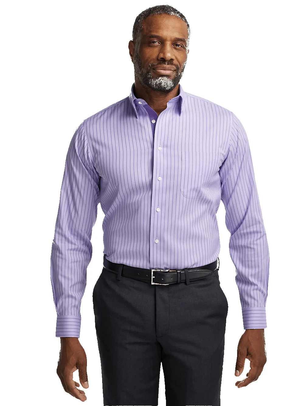 Comfort Stretch Non-Iron Stripe Dress Shirt With Contrast Trim - Purple sold by Paul Fredrick product image thumbnail 2
