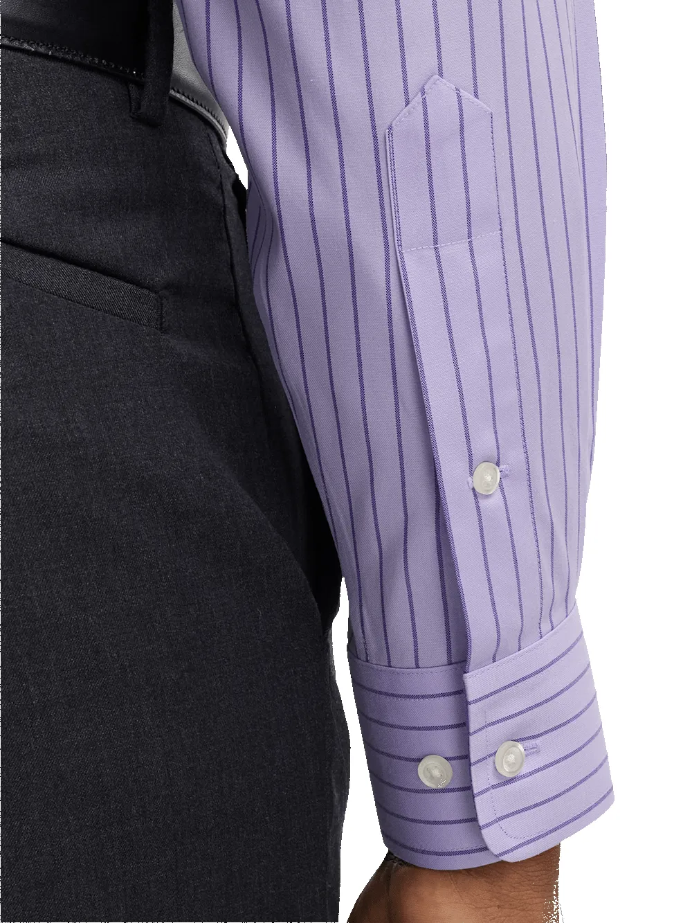 Comfort Stretch Non-Iron Stripe Dress Shirt With Contrast Trim - Purple sold by Paul Fredrick product image thumbnail 4