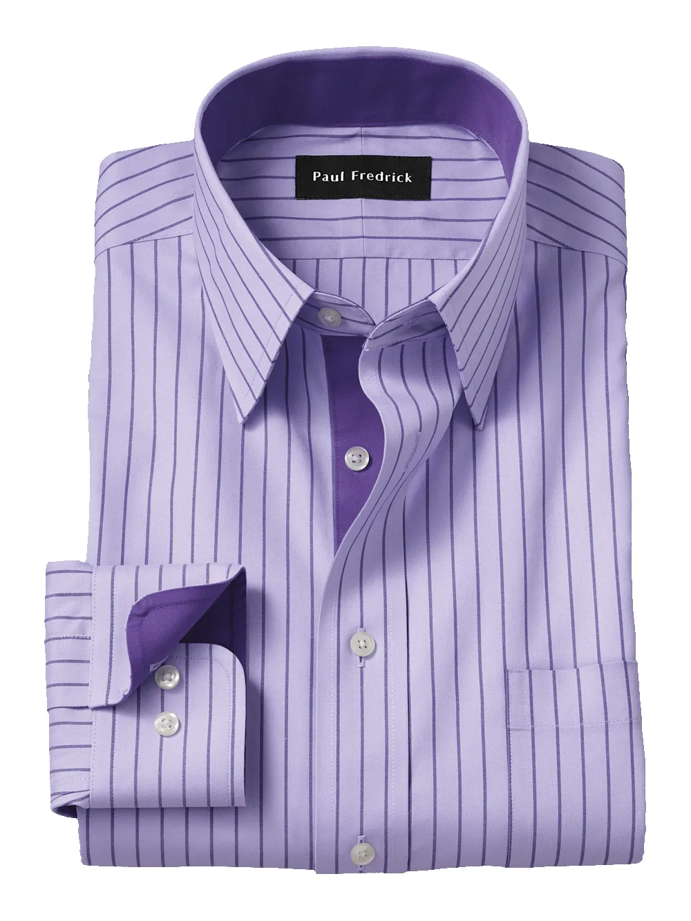 Comfort Stretch Non-Iron Stripe Dress Shirt With Contrast Trim - Purple sold by Paul Fredrick