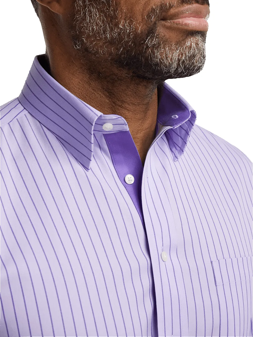Comfort Stretch Non-Iron Stripe Dress Shirt With Contrast Trim - Purple sold by Paul Fredrick product image thumbnail 3