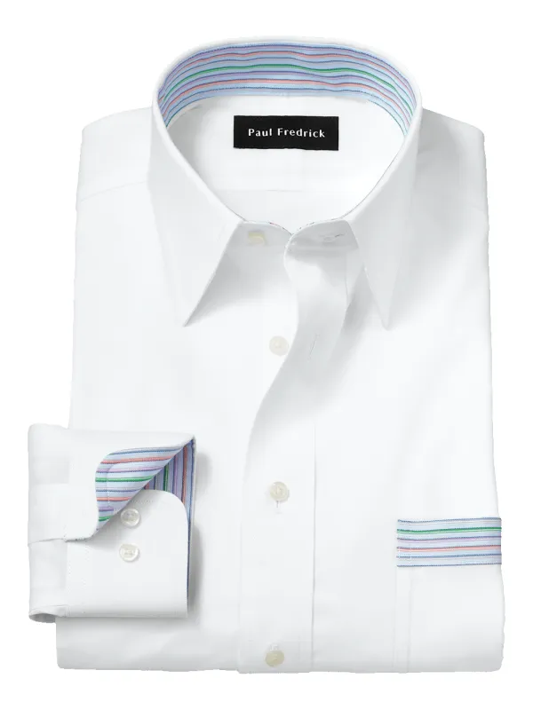 Comfort Stretch Non-Iron Solid Dress Shirt With Contrast Trim - White sold by Paul Fredrick