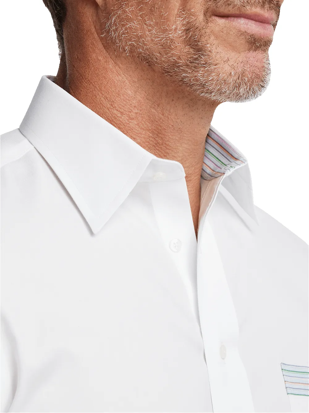 Comfort Stretch Non-Iron Solid Dress Shirt With Contrast Trim - White sold by Paul Fredrick product image thumbnail 3