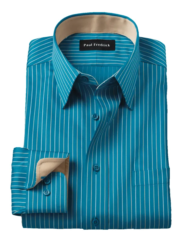 Comfort Stretch Non-Iron Stripe Dress Shirt With Contrast Trim - Teal sold by Paul Fredrick