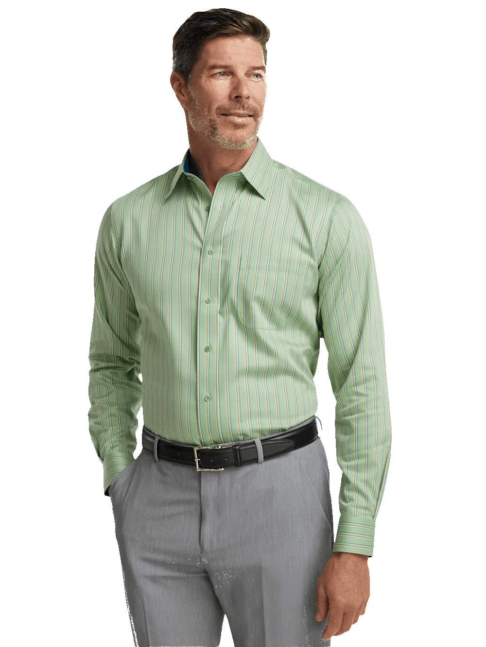 Comfort Stretch Non-Iron Stripe Dress Shirt With Contrast Trim - Mint Green sold by Paul Fredrick product image thumbnail 2