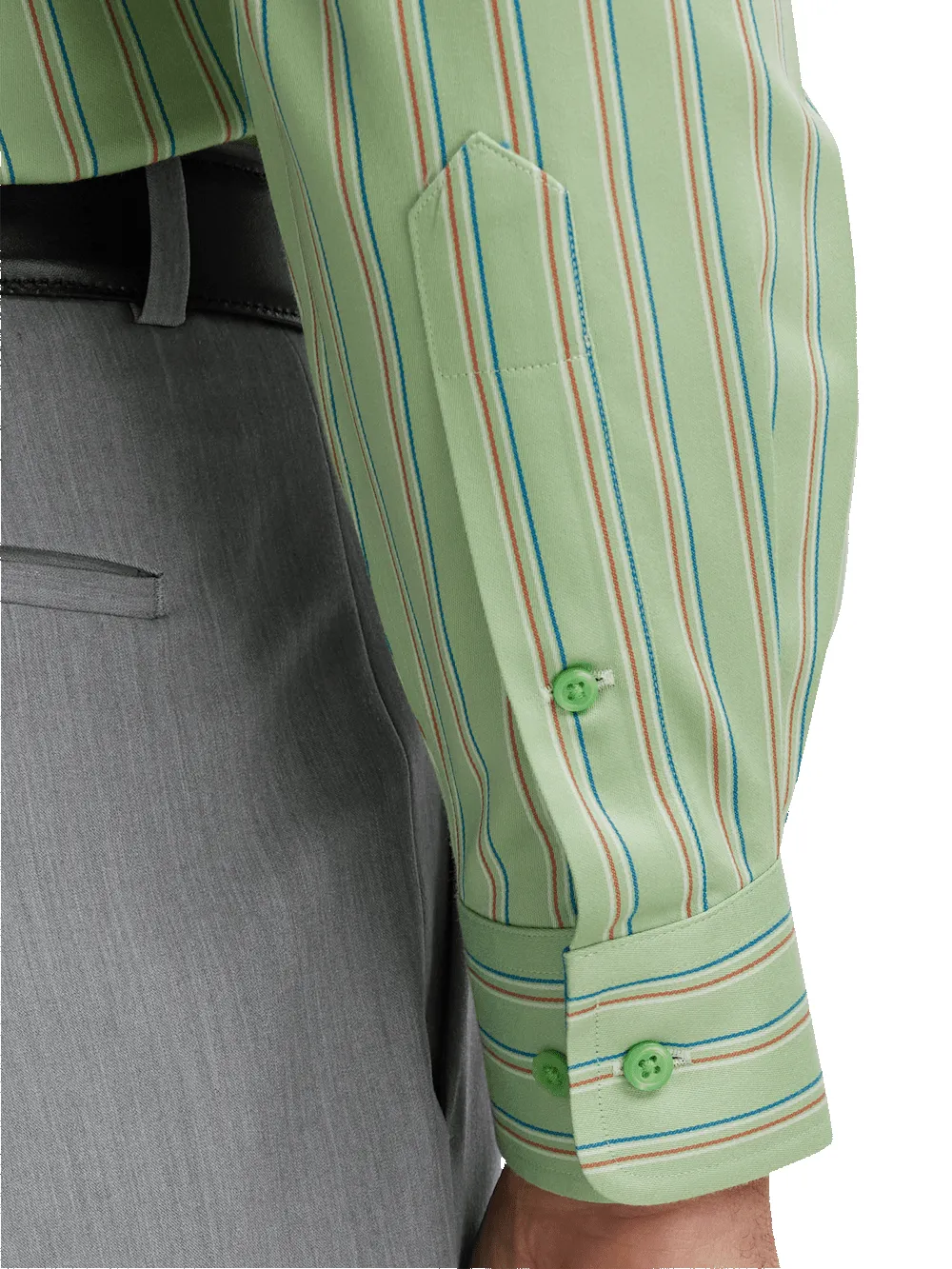 Comfort Stretch Non-Iron Stripe Dress Shirt With Contrast Trim - Mint Green sold by Paul Fredrick product image thumbnail 4
