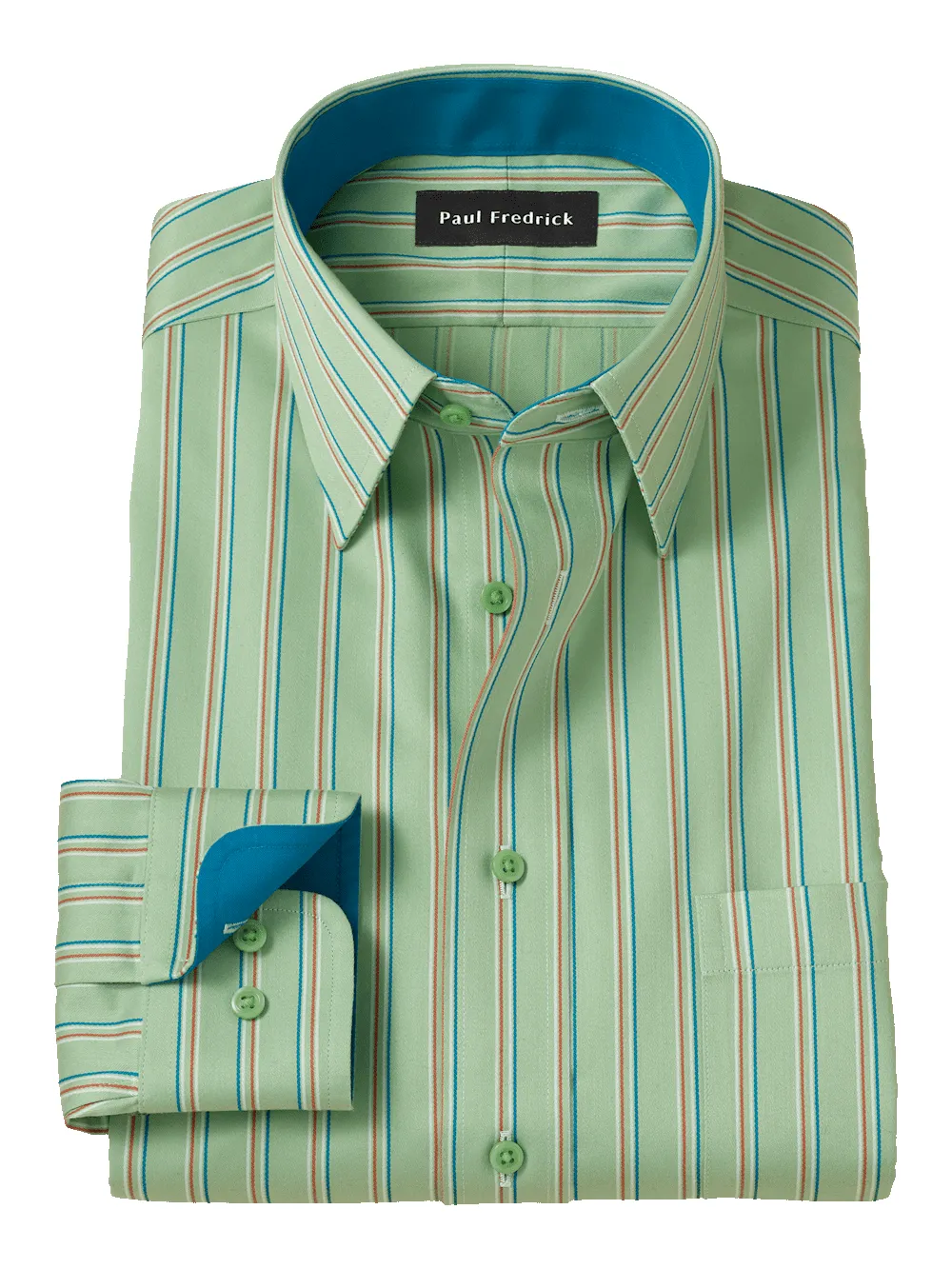 Comfort Stretch Non-Iron Stripe Dress Shirt With Contrast Trim - Mint Green sold by Paul Fredrick