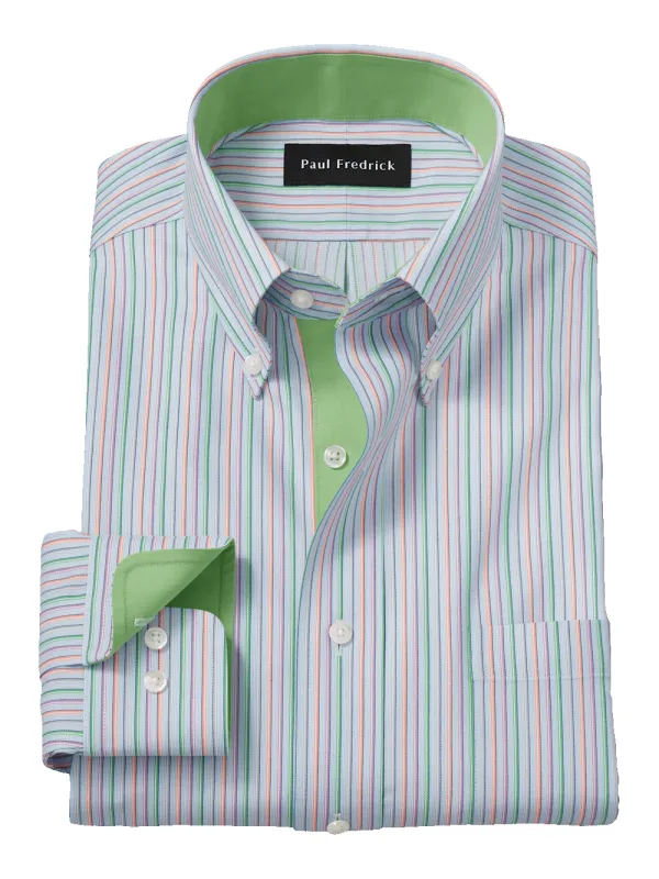 Comfort Stretch Non-Iron Stripe Dress Shirt With Contrast Trim - Multi sold by Paul Fredrick