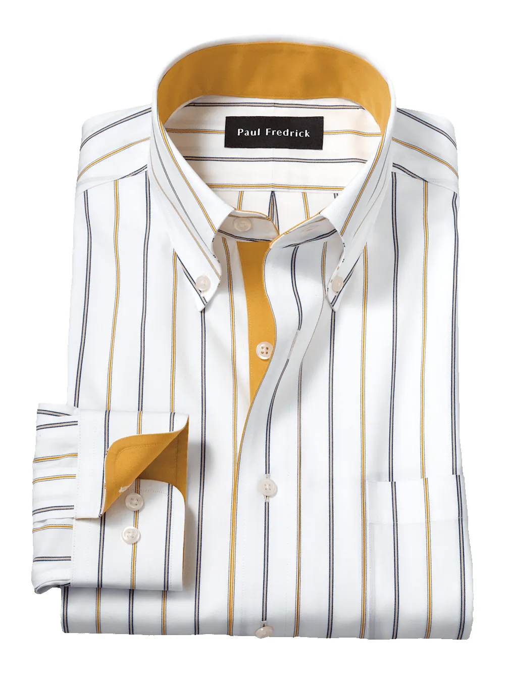 Non-Iron Cotton Stripe Dress Shirt With Contrast Trim - White/brown sold by Paul Fredrick