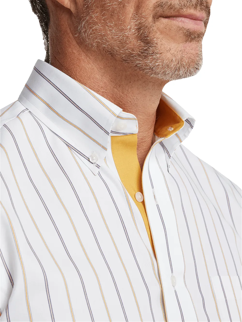 Non-Iron Cotton Stripe Dress Shirt With Contrast Trim - White/brown sold by Paul Fredrick product image thumbnail 3