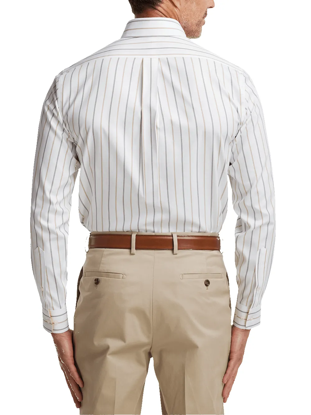 Non-Iron Cotton Stripe Dress Shirt With Contrast Trim - White/brown sold by Paul Fredrick product image thumbnail 5