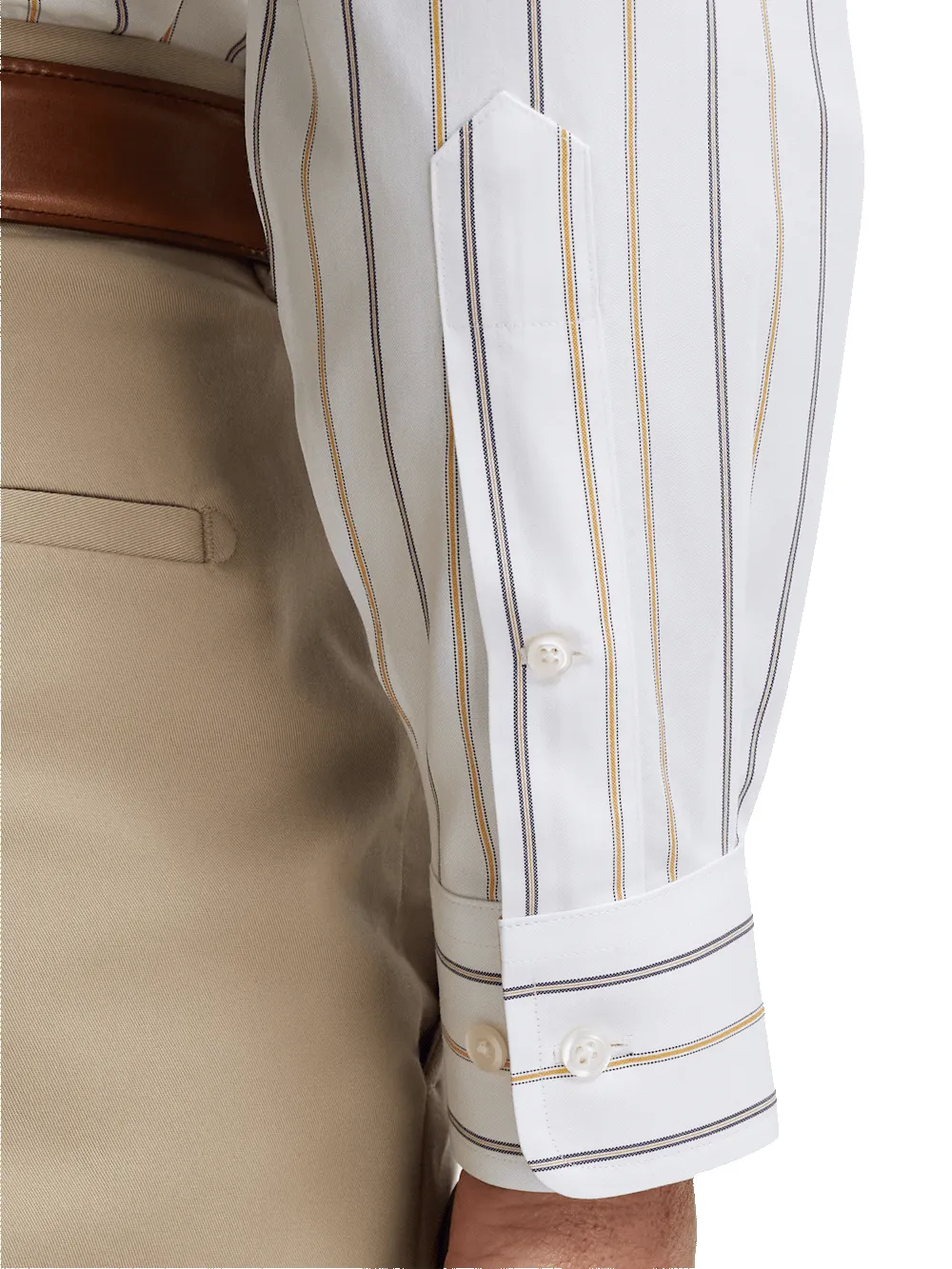 Non-Iron Cotton Stripe Dress Shirt With Contrast Trim - White/brown sold by Paul Fredrick product image thumbnail 4
