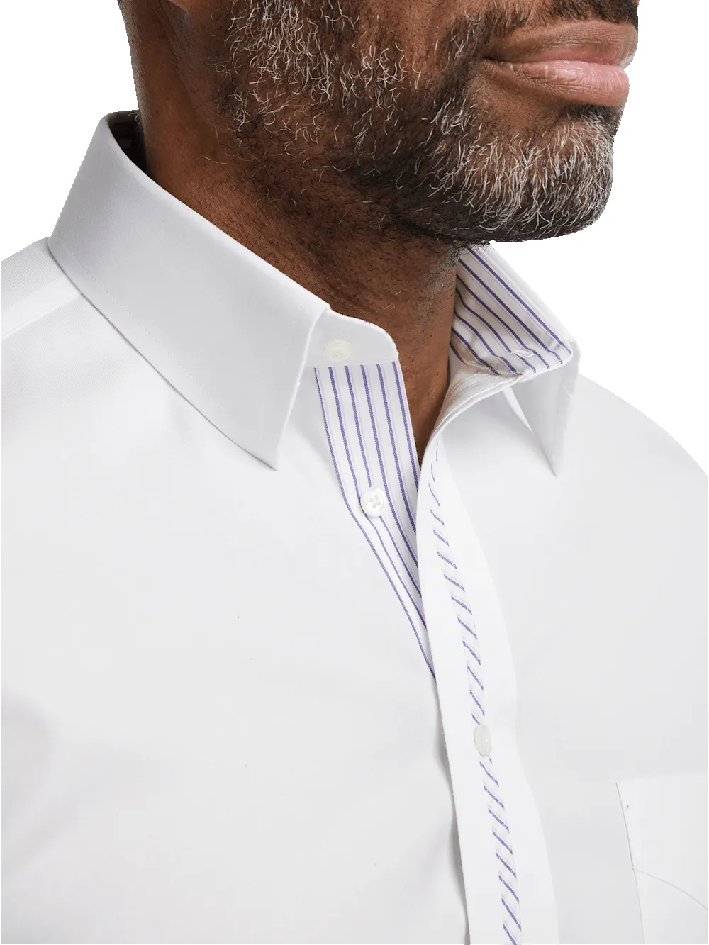 Comfort Stretch Non-Iron Solid Dress Shirt With Contrast Trim - White sold by Paul Fredrick product image thumbnail 3