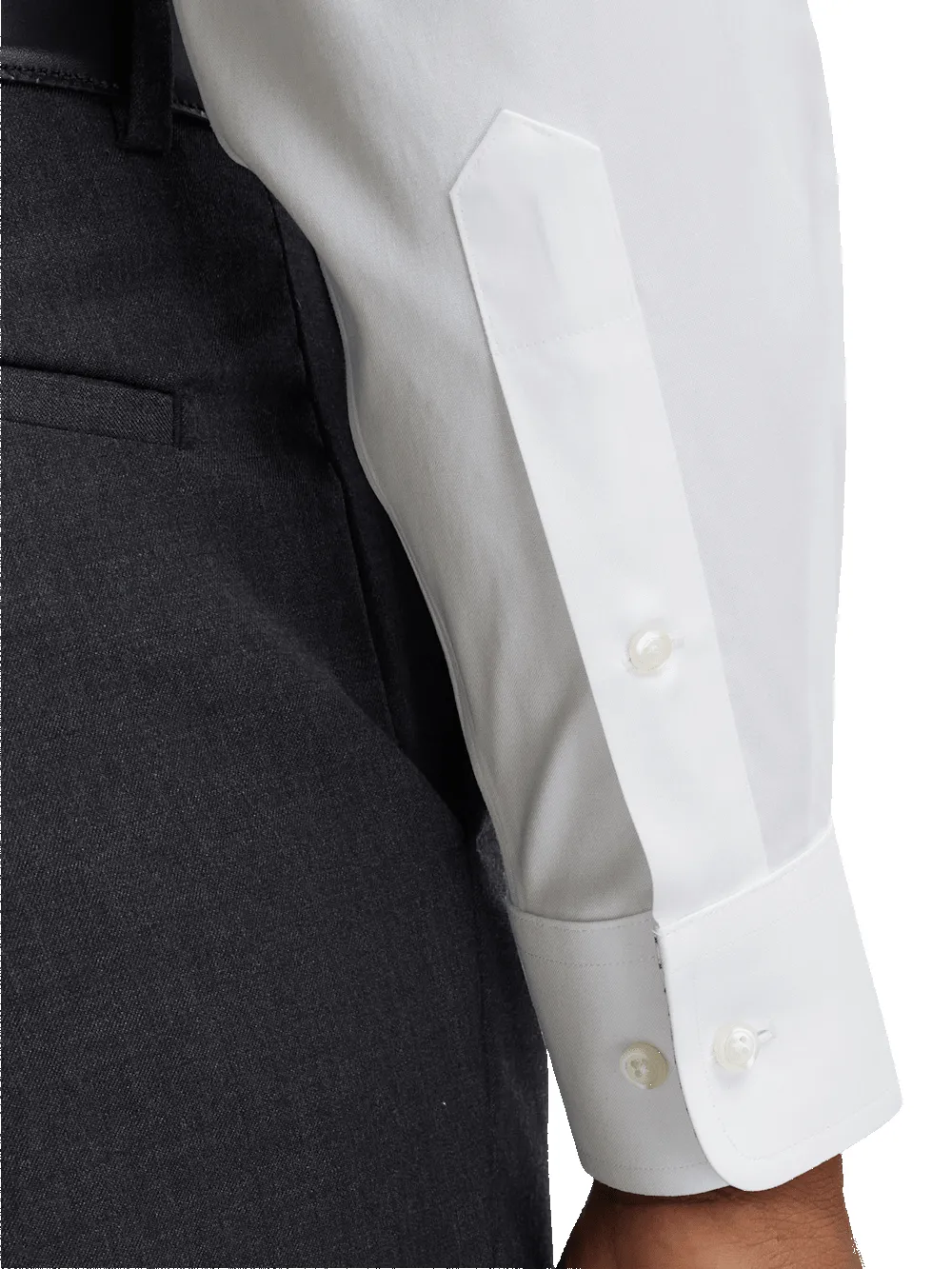 Comfort Stretch Non-Iron Solid Dress Shirt With Contrast Trim - White sold by Paul Fredrick product image thumbnail 4