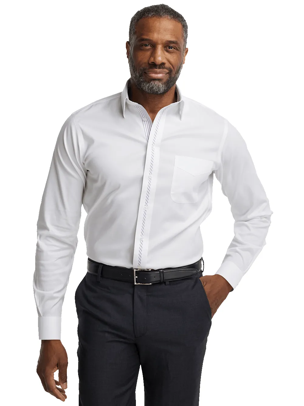 Comfort Stretch Non-Iron Solid Dress Shirt With Contrast Trim - White sold by Paul Fredrick product image thumbnail 2
