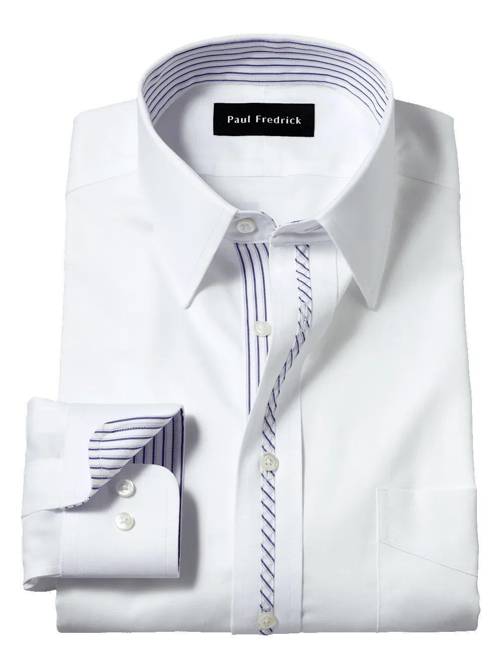 Comfort Stretch Non-Iron Solid Dress Shirt With Contrast Trim - White sold by Paul Fredrick