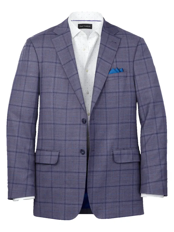 Wool Stretch Windowpane Single Breasted Notch Lapel Sport Coat - Purple sold by Paul Fredrick