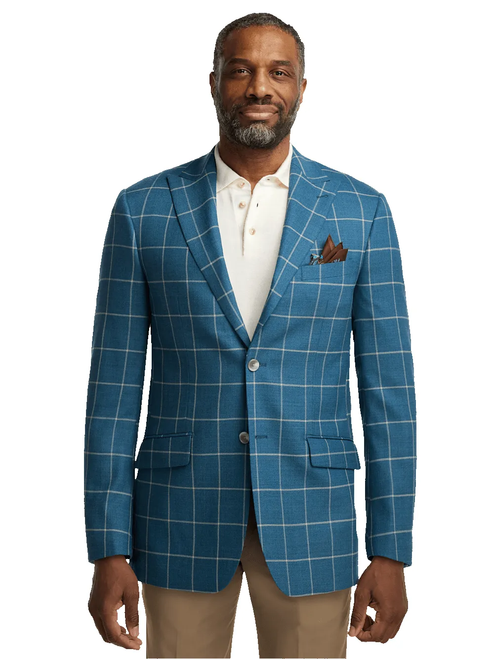 Wool Windowpane Single Breasted Peak Lapel Sport Coat - Teal sold by Paul Fredrick product image thumbnail 2