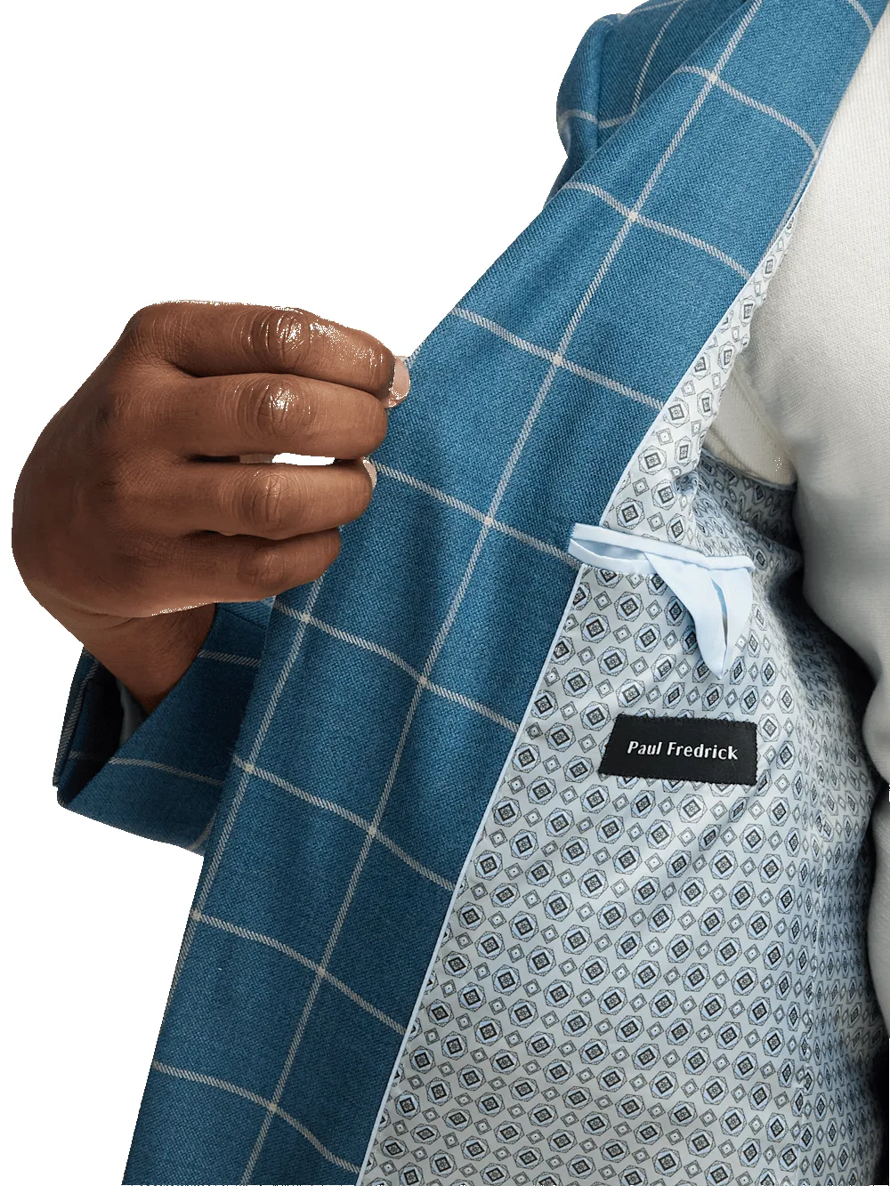 Wool Windowpane Single Breasted Peak Lapel Sport Coat - Teal sold by Paul Fredrick product image thumbnail 4