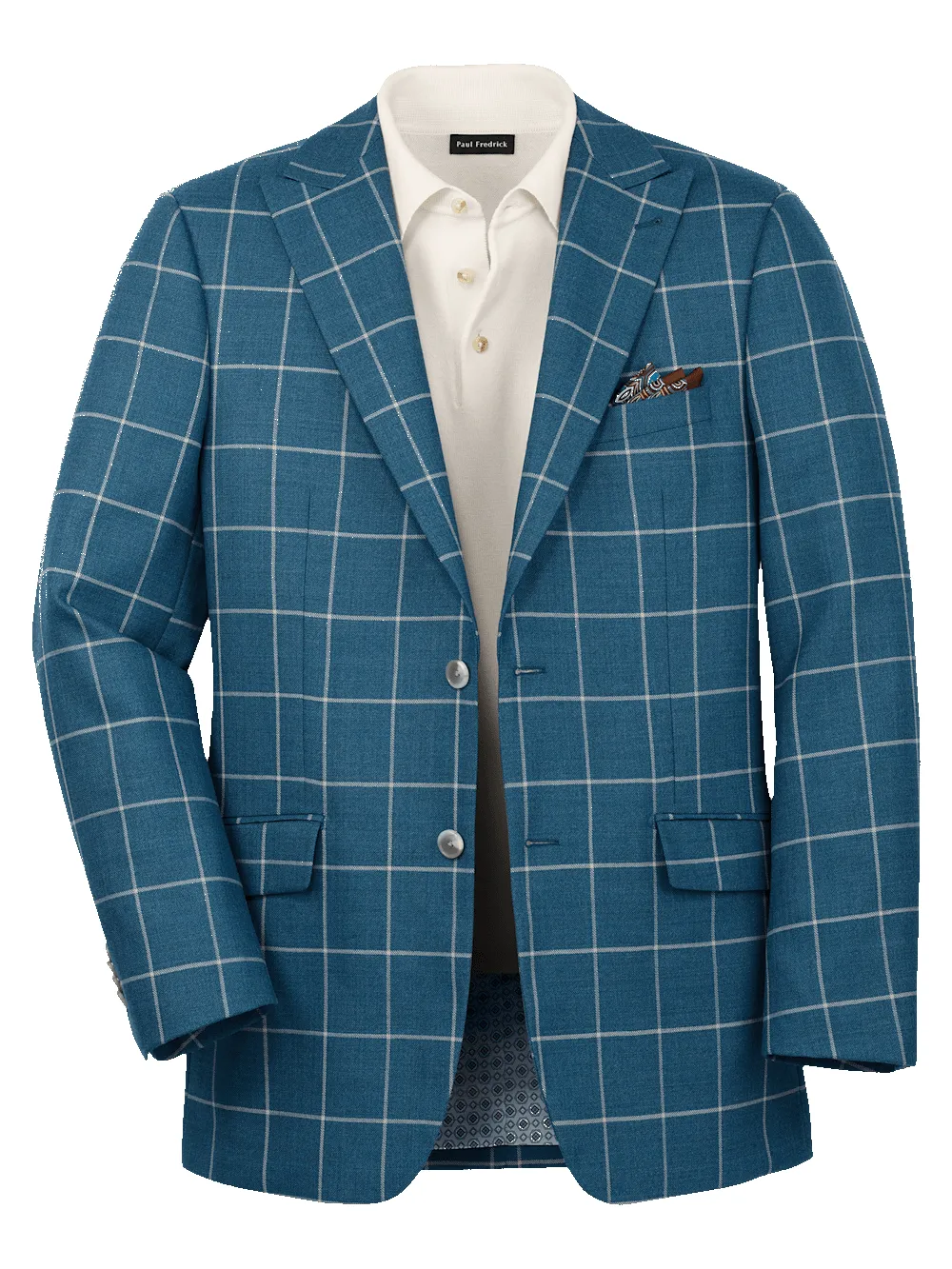 Wool Windowpane Single Breasted Peak Lapel Sport Coat - Teal sold by Paul Fredrick